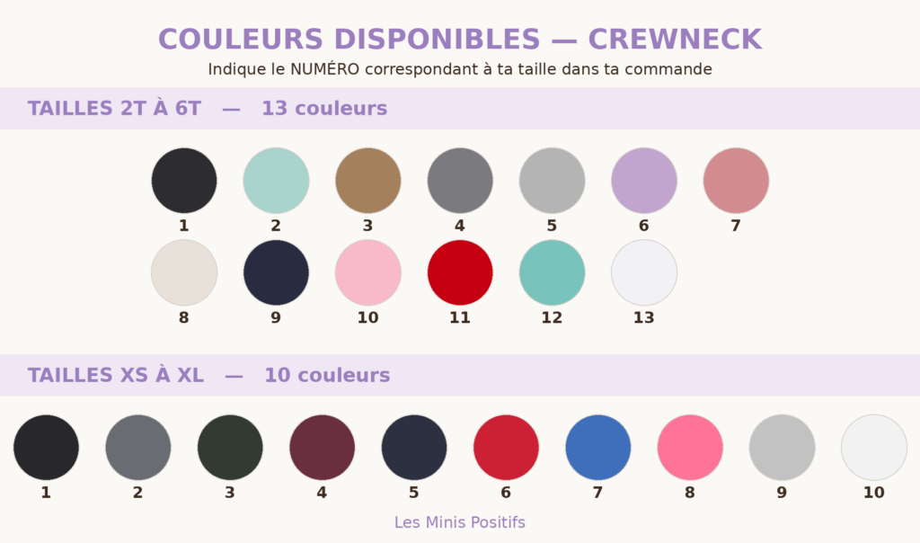 Guide des couleurs — Chandail col rond (crewneck)